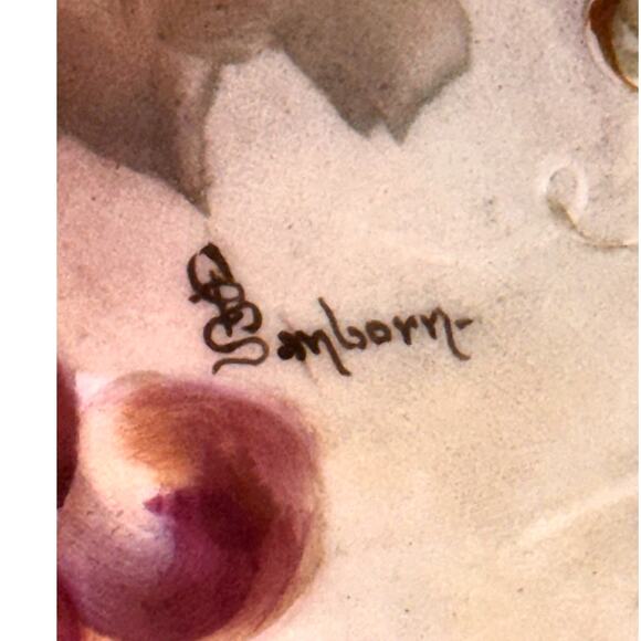 Antique T & V Tressemann & Vogt Limoges France Grapes Painted 13.5" Round Tray - Picture 7 of 9